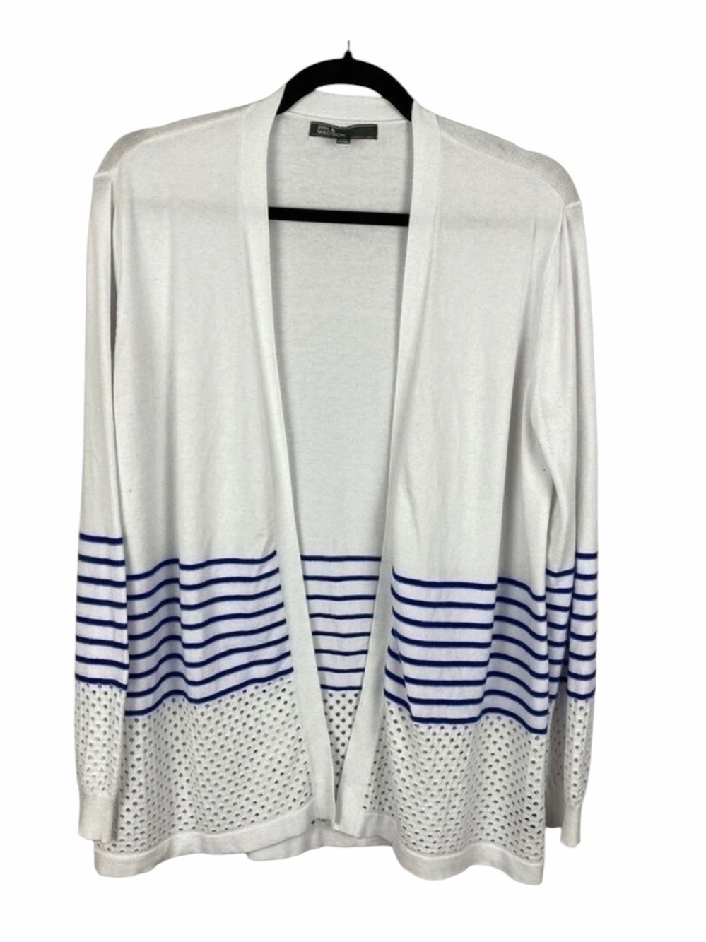 89th & Madison Open Front Rayon Blend Striped Cardigan Large White